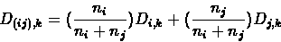 \begin{displaymath}D_{(ij),k} = (\frac{n_i}{n_i + n_j}) D_{i,k} + (\frac{n_j}{n_i + n_j}) D_{j,k}
\end{displaymath}