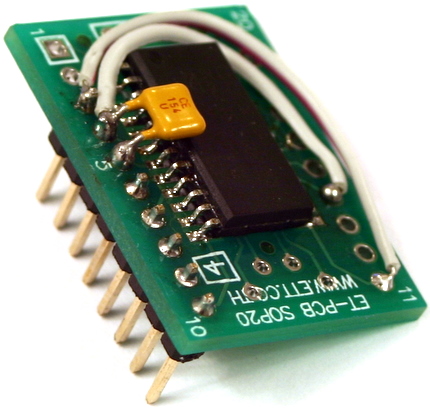 The accelerometer mounted on an adapter board