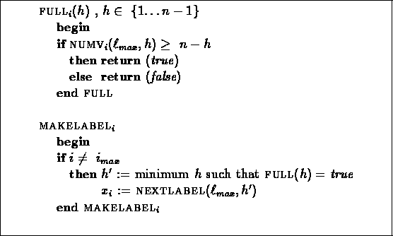 \framebox[\textwidth]{\begin{minipage}{\textwidth}
\begin{tabbing}
\ \ \ \ \=\...
...\-\-\ \\
{\small\bf end} {\sc makelabel}$_i$\- \\ \end{tabbing} \end{minipage}}